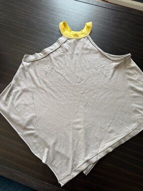 We The Free Light Gray Halter Tank with Yellow Neck Trim